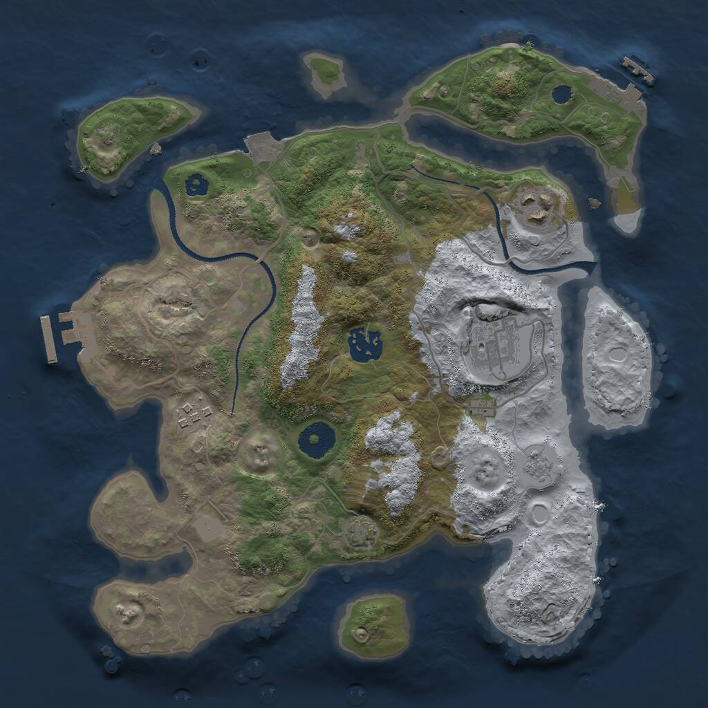 Rust Map: Procedural Map, Size: 3000, Seed: 10673, 9 Monuments