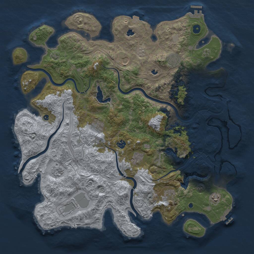 Rust Map: Procedural Map, Size: 4500, Seed: 33403036, 16 Monuments