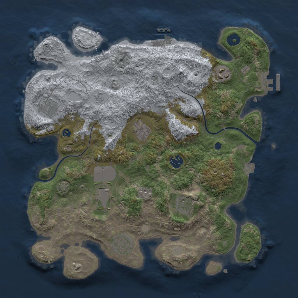 Rust Map: Procedural Map, Size: 3500, Seed: 43877, 14 Monuments