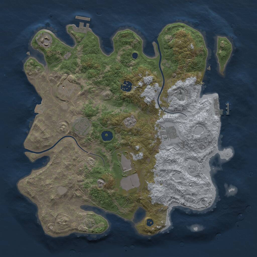 Rust Map: Procedural Map, Size: 3500, Seed: 943489629, 12 Monuments