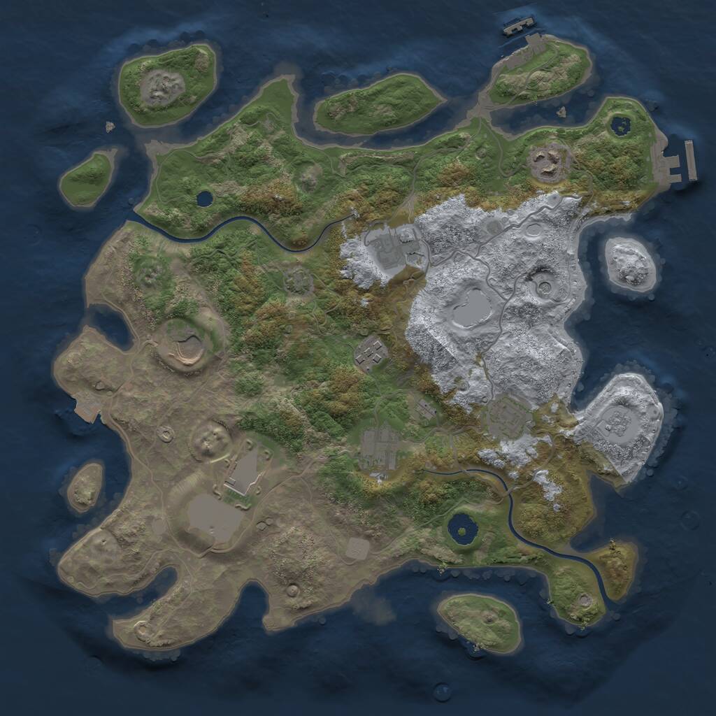 Rust Map: Procedural Map, Size: 3600, Seed: 1942053732, 13 Monuments