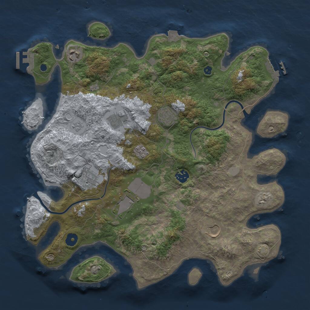 Rust Map: Procedural Map, Size: 3700, Seed: 1939403022, 13 Monuments