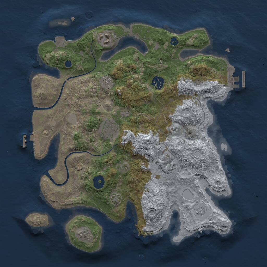 Rust Map: Procedural Map, Size: 3200, Seed: 1888152707, 11 Monuments