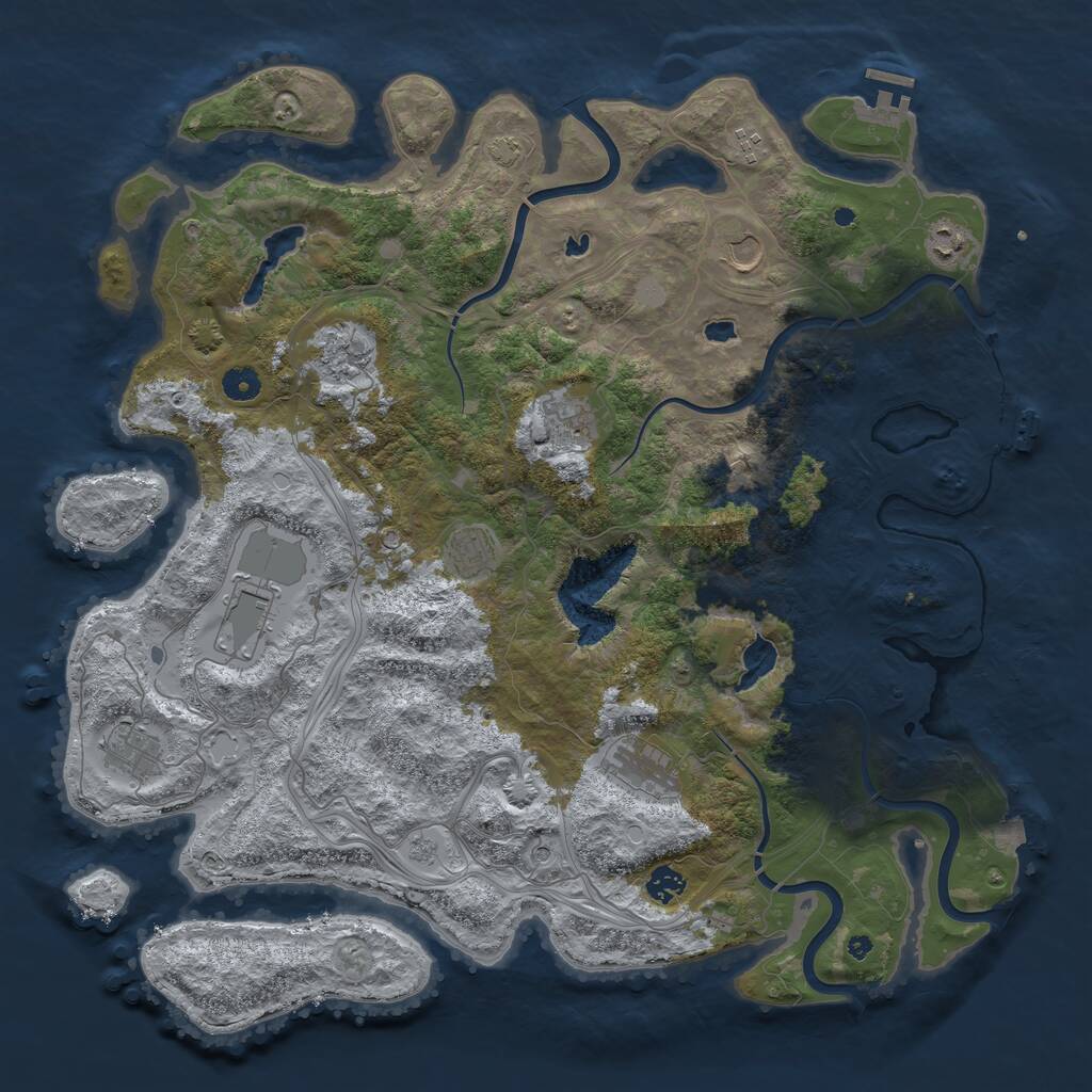 Rust Map: Procedural Map, Size: 4500, Seed: 1129314069, 16 Monuments