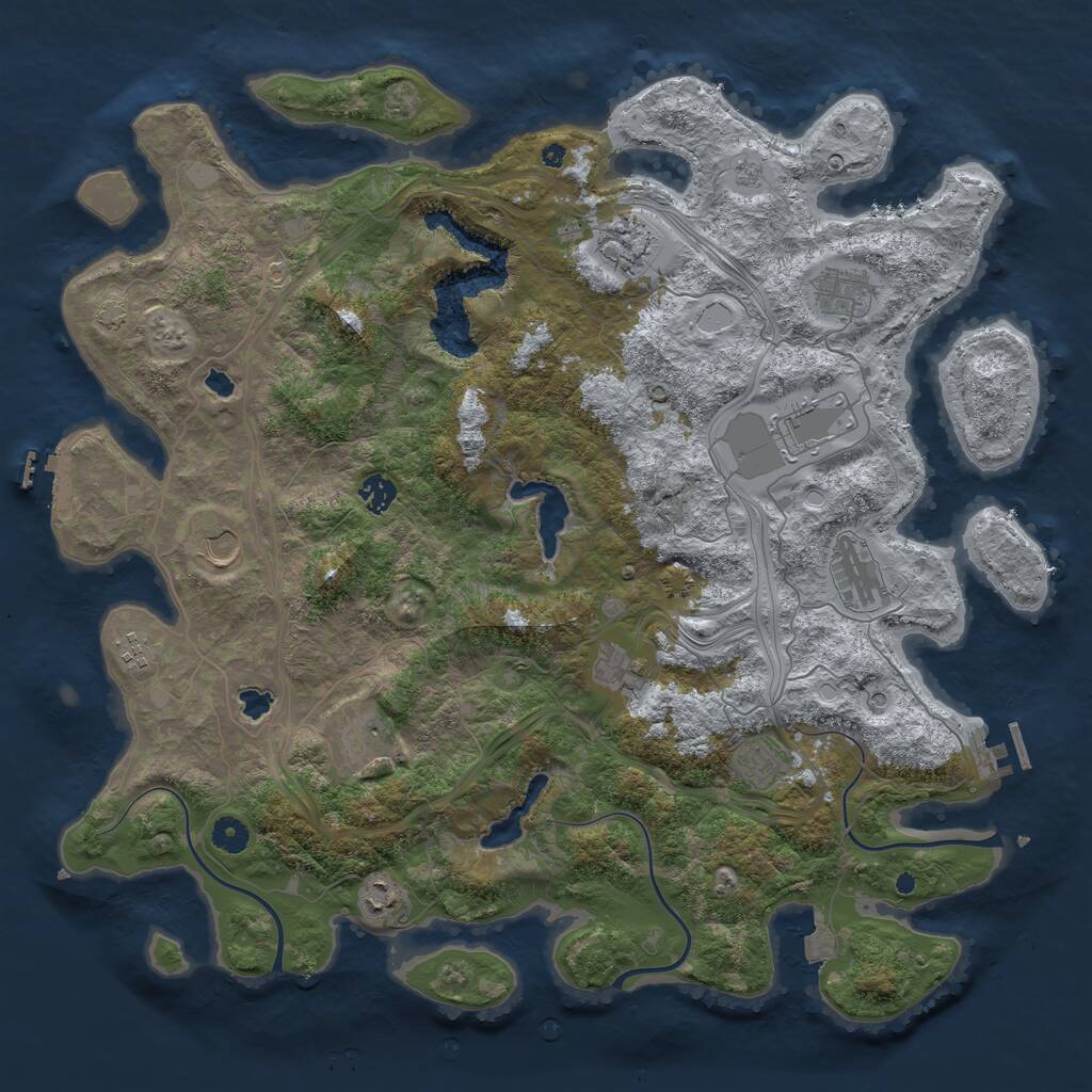 Rust Map: Procedural Map, Size: 4500, Seed: 1401093694, 17 Monuments