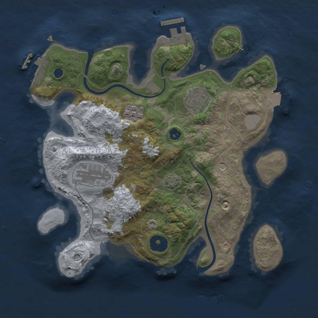 Rust Map: Procedural Map, Size: 2750, Seed: 1747483347, 8 Monuments