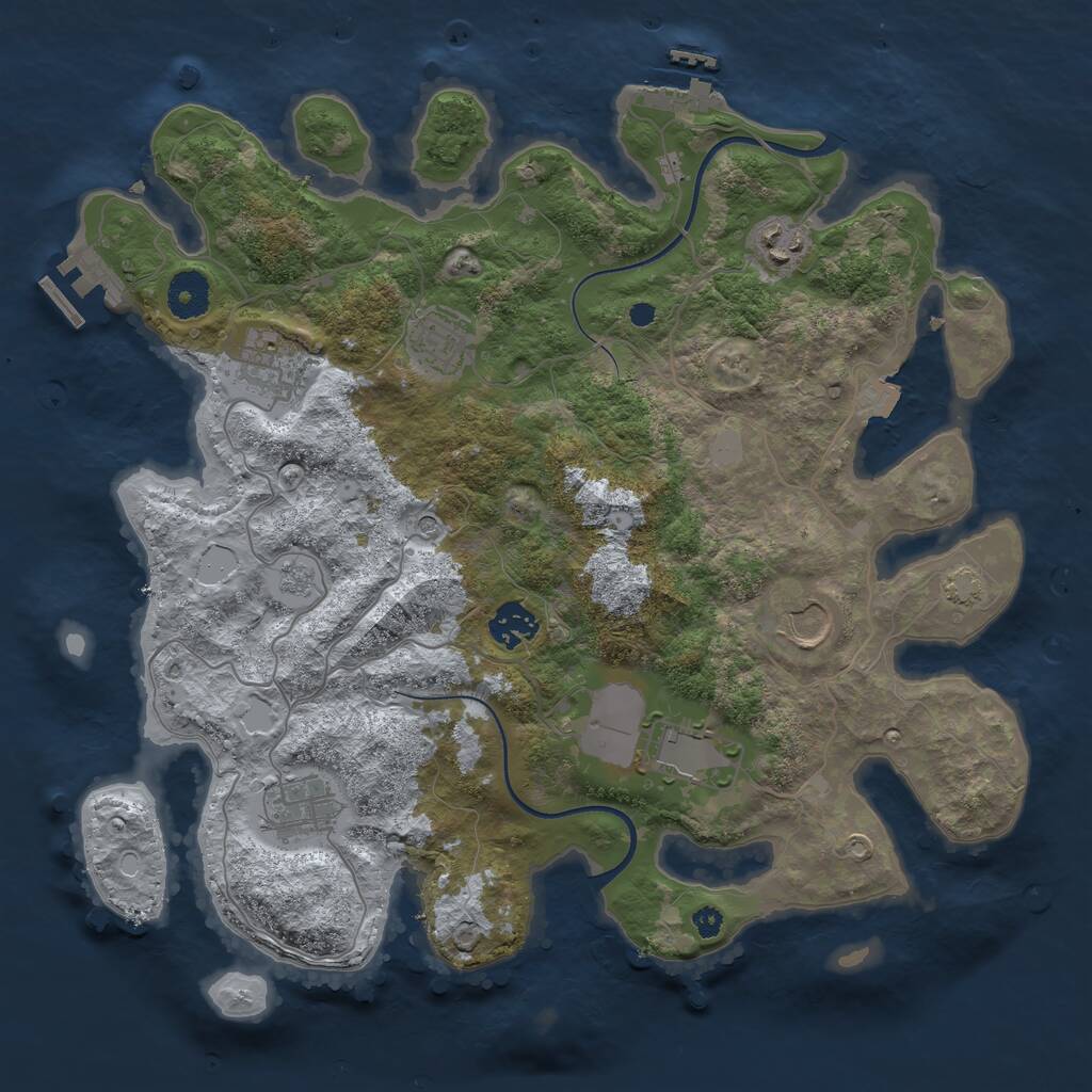 Rust Map: Procedural Map, Size: 3600, Seed: 2129559429, 13 Monuments