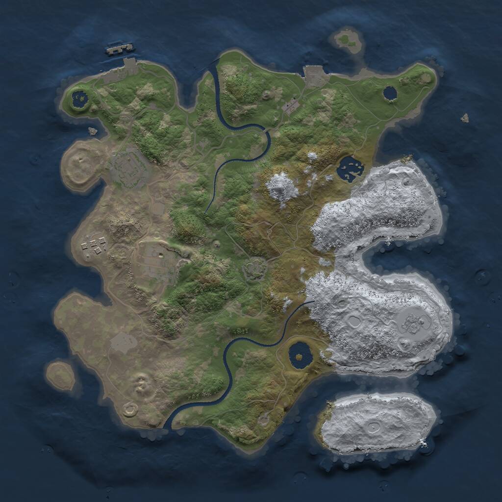 Rust Map: Procedural Map, Size: 3000, Seed: 76583434, 8 Monuments