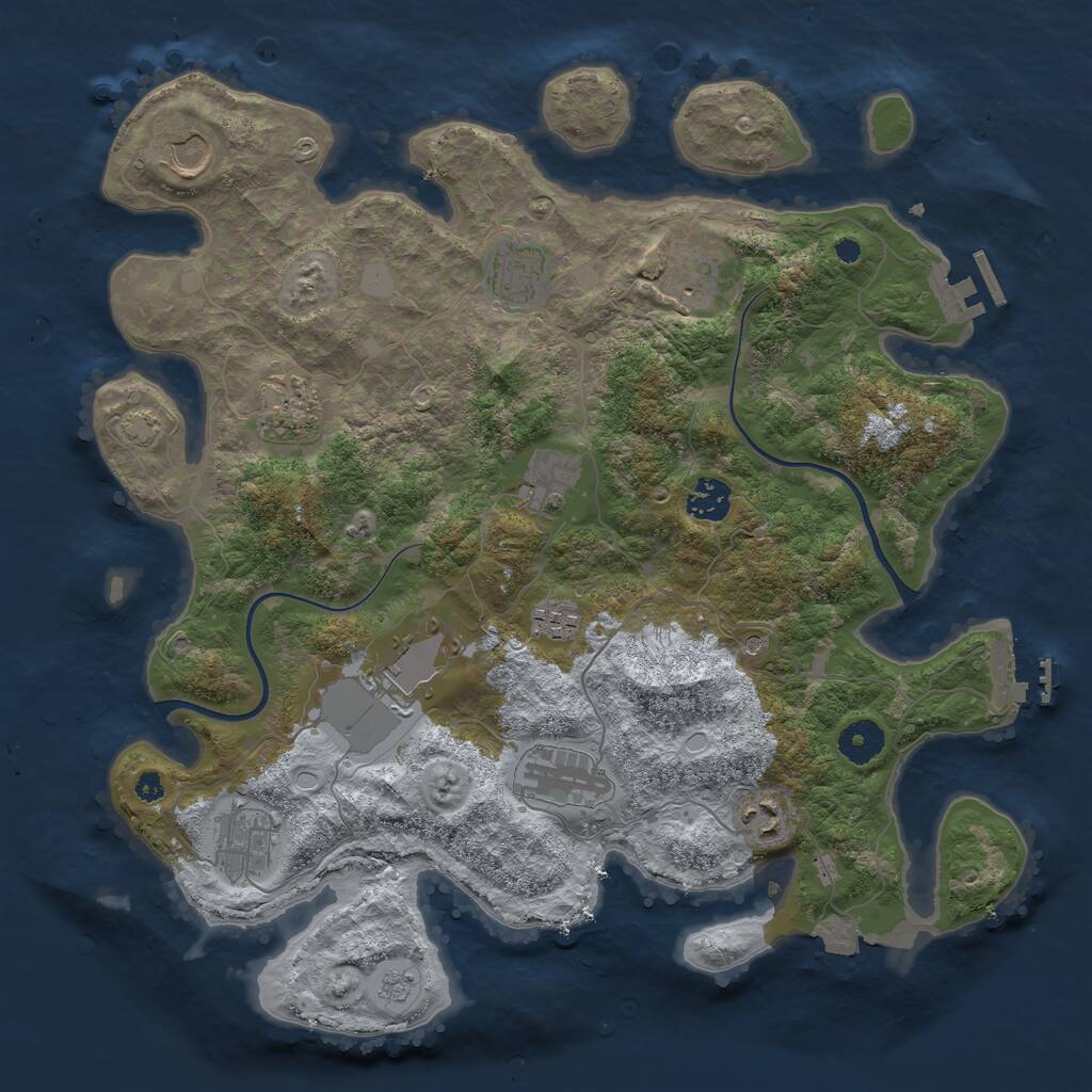 Rust Map: Procedural Map, Size: 3750, Seed: 229283168, 17 Monuments