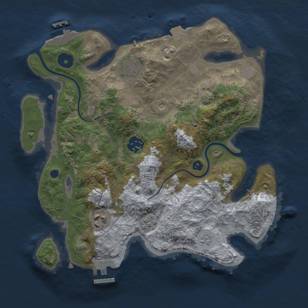 Rust Map: Procedural Map, Size: 3000, Seed: 7478, 10 Monuments