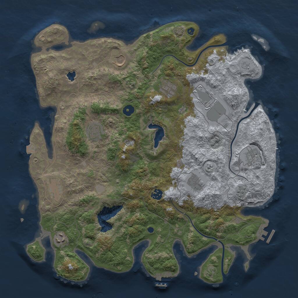 Rust Map: Procedural Map, Size: 4096, Seed: 2047255213, 16 Monuments