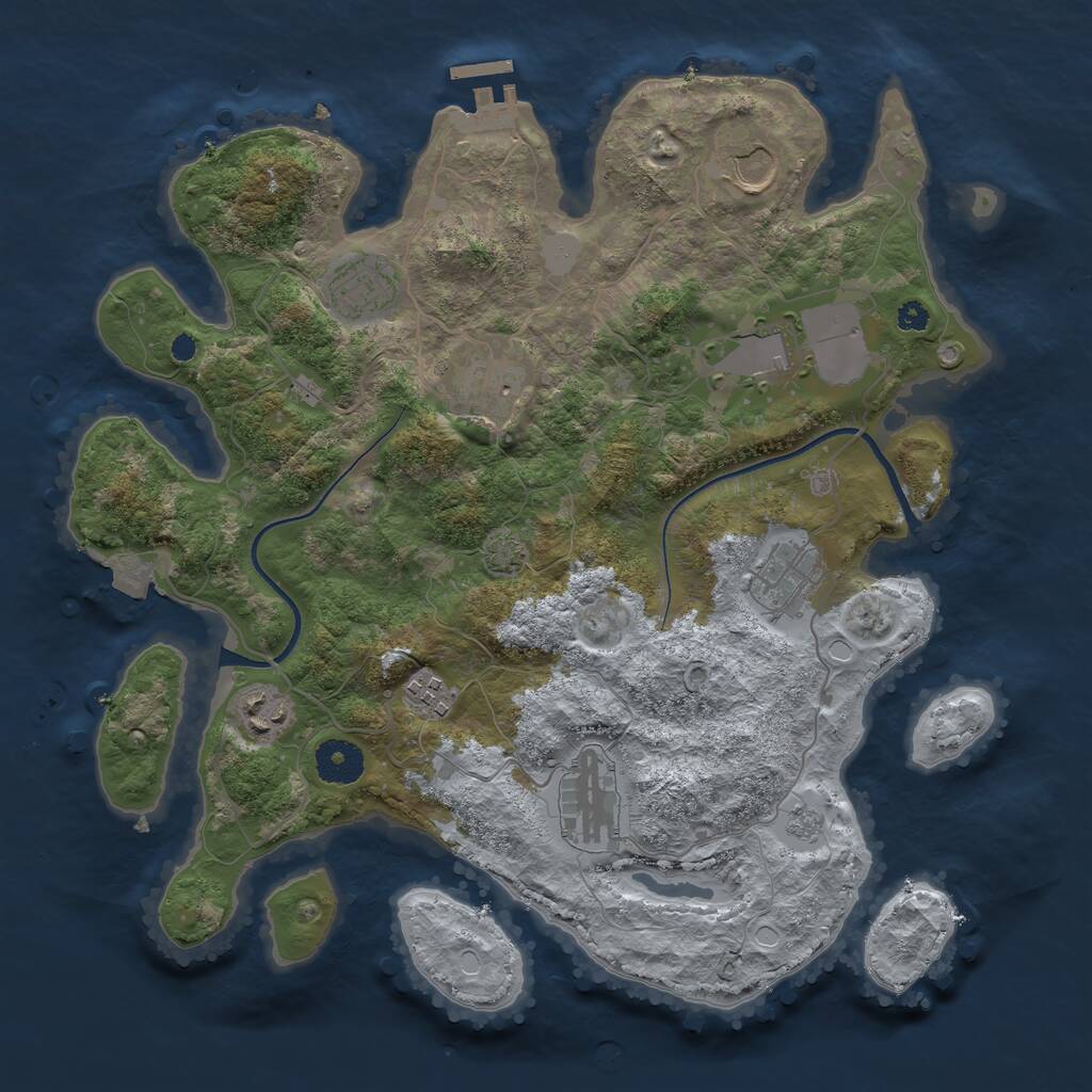 Rust Map: Procedural Map, Size: 3500, Seed: 38729, 12 Monuments