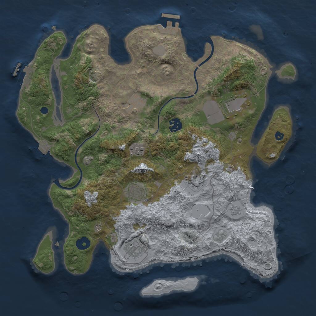 Rust Map: Procedural Map, Size: 3500, Seed: 844453093, 13 Monuments