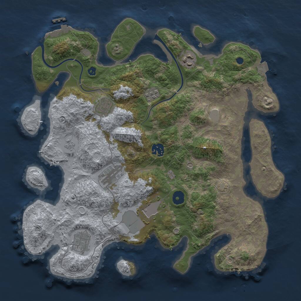 Rust Map: Procedural Map, Size: 3500, Seed: 943337987, 12 Monuments