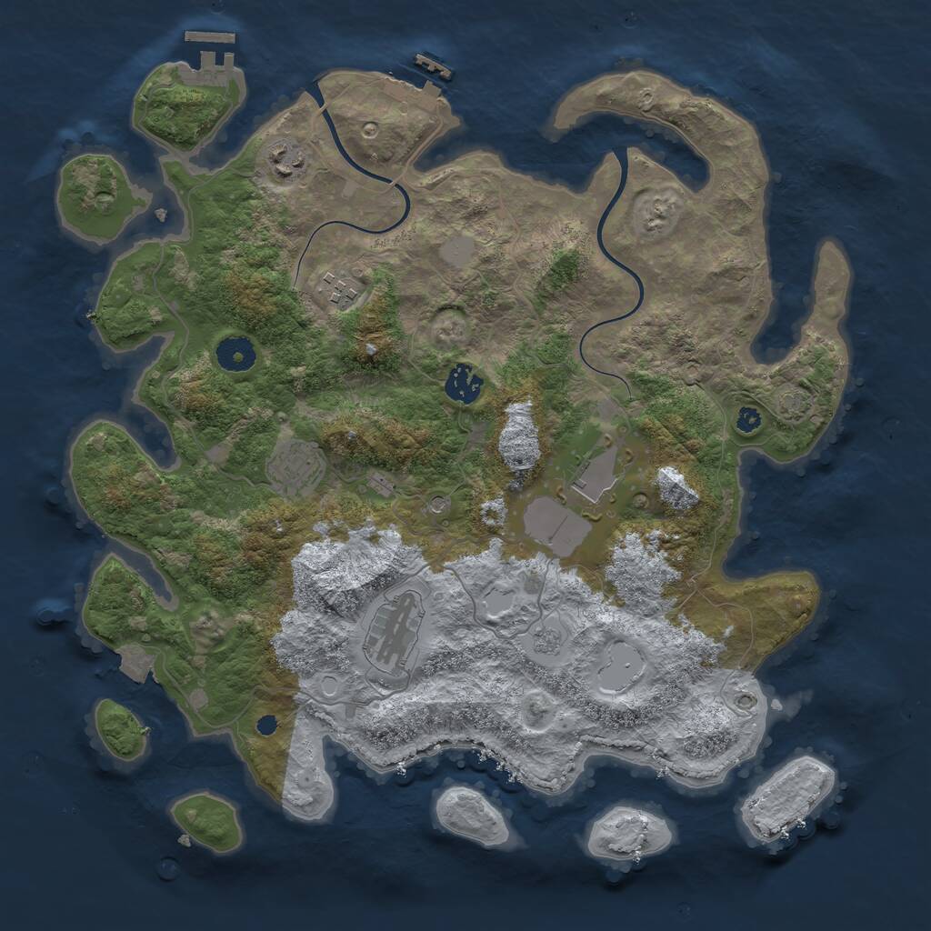 Rust Map: Procedural Map, Size: 3750, Seed: 1096438975, 12 Monuments