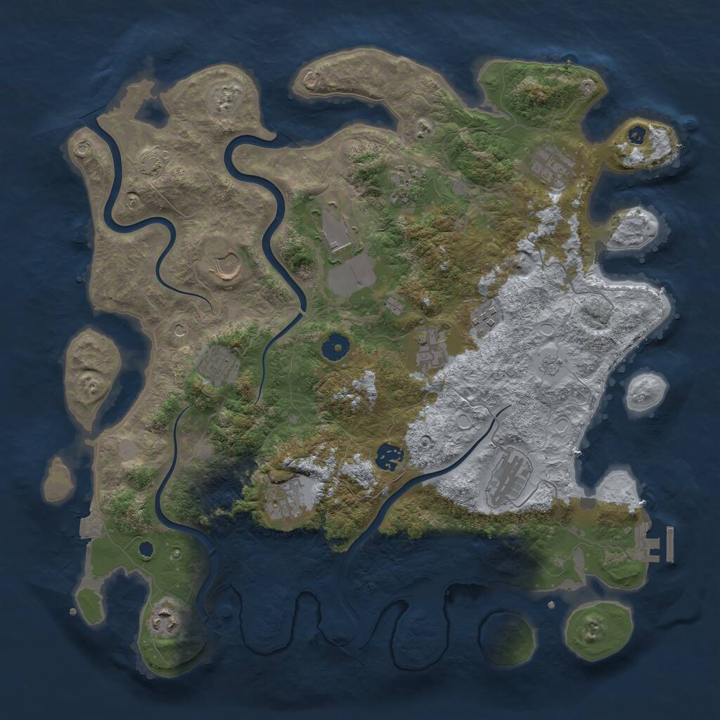 Rust Map: Procedural Map, Size: 3999, Seed: 1870929678, 16 Monuments