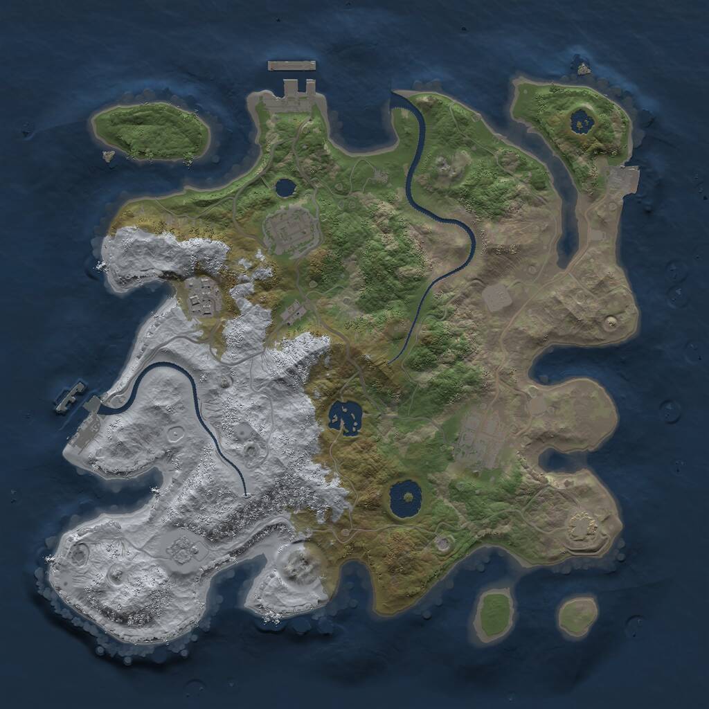 Rust Map: Procedural Map, Size: 3000, Seed: 1235789279, 9 Monuments