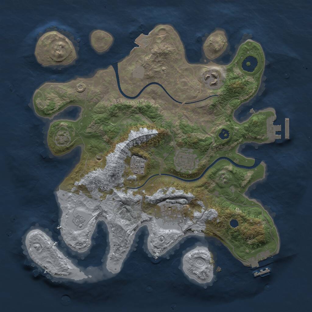 Rust Map: Procedural Map, Size: 3000, Seed: 7281365, 9 Monuments