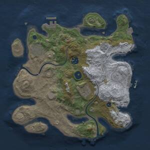 Thumbnail Rust Map: Procedural Map, Size: 3000, Seed: 1907109632, 10 Monuments