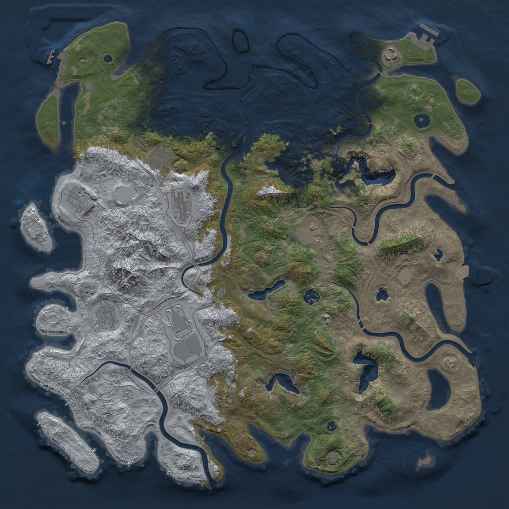 Rust Map: Procedural Map, Size: 5000, Seed: 203851, 16 Monuments