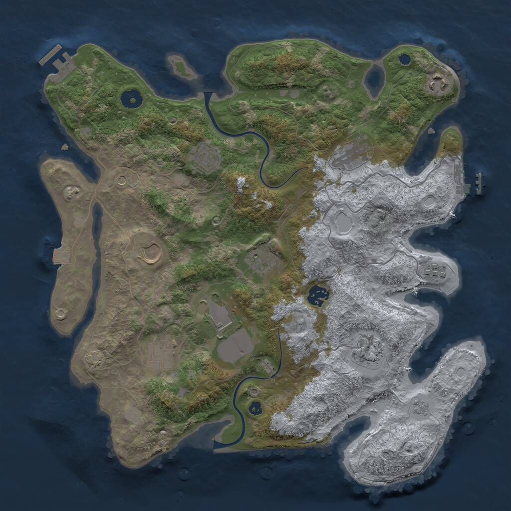 Rust Map: Procedural Map, Size: 3750, Seed: 843697226, 16 Monuments