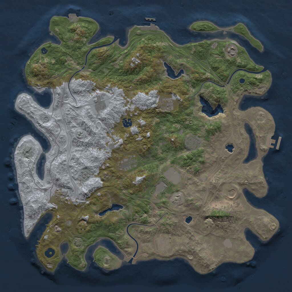 Rust Map: Procedural Map, Size: 4500, Seed: 602200477, 17 Monuments