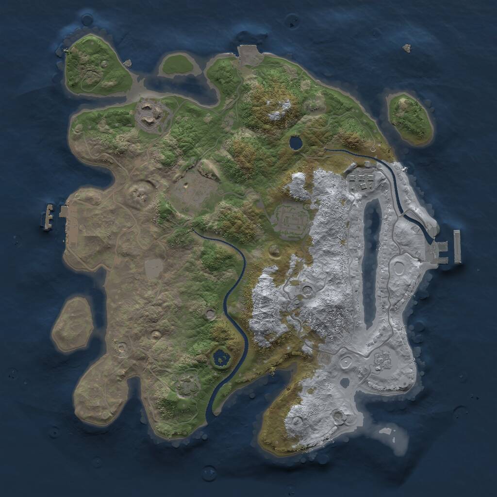 Rust Map: Procedural Map, Size: 3000, Seed: 1043776077, 10 Monuments