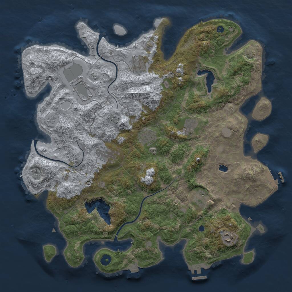 Rust Map: Procedural Map, Size: 4050, Seed: 1037615466, 14 Monuments