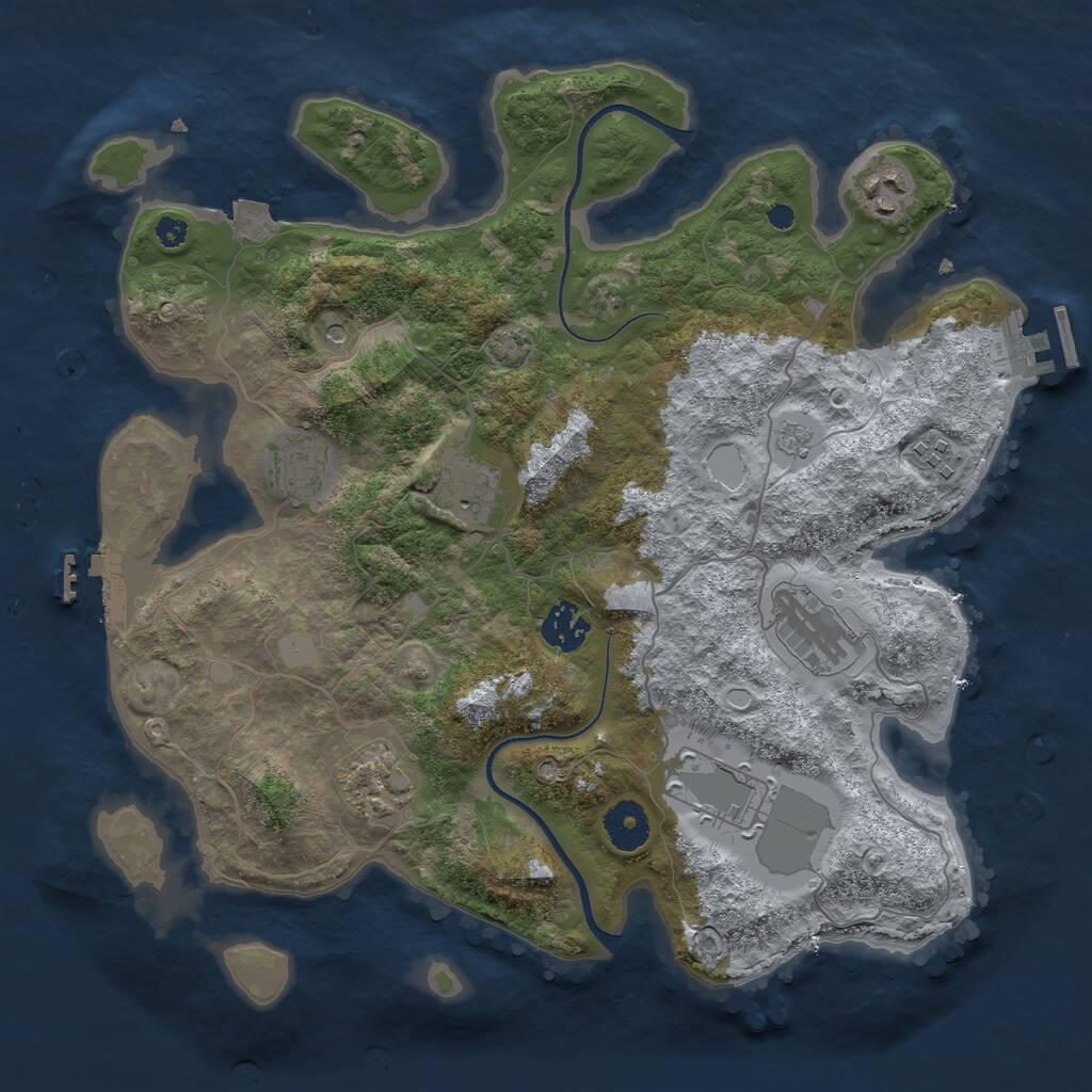 Rust Map: Procedural Map, Size: 3500, Seed: 1130695428, 14 Monuments