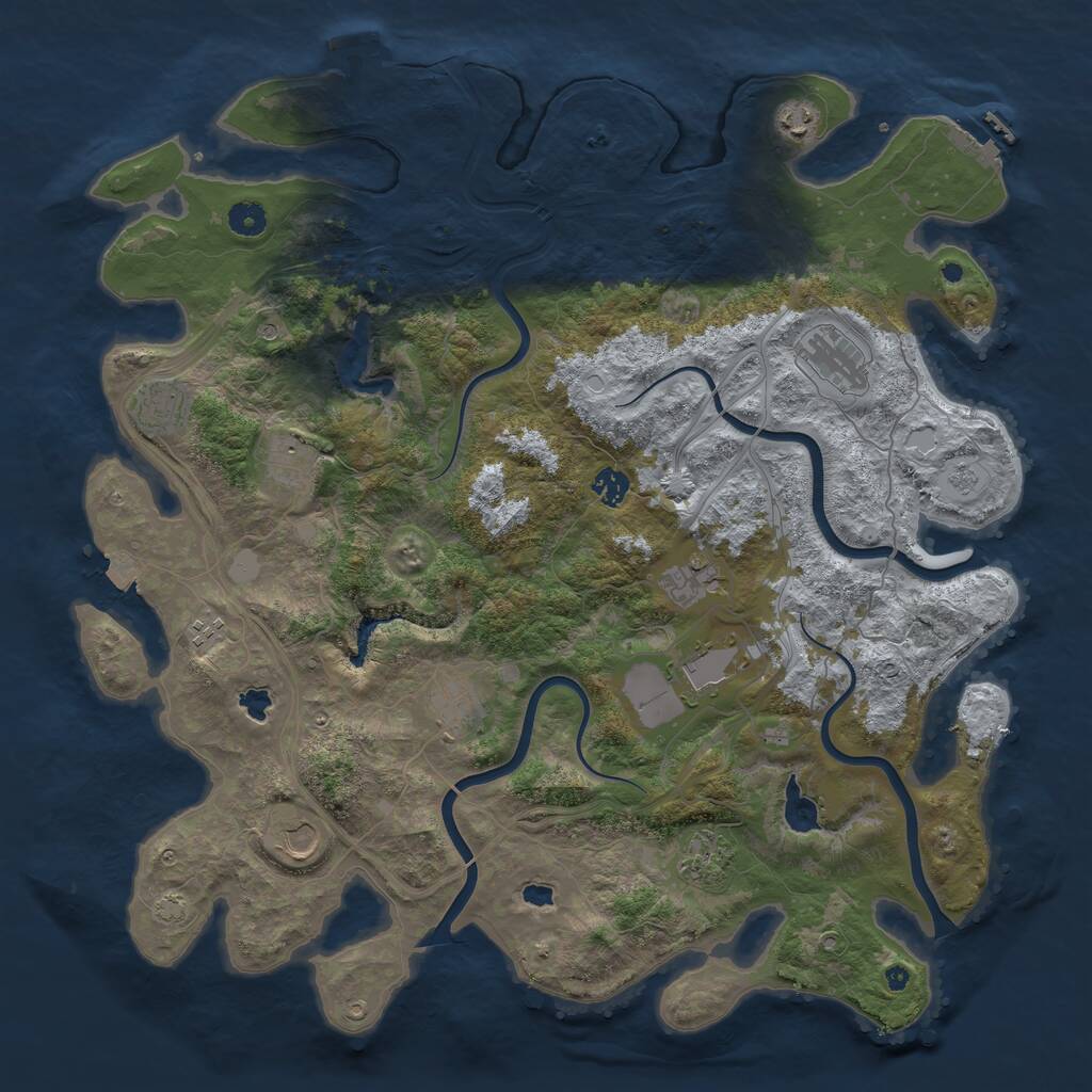 Rust Map: Procedural Map, Size: 4500, Seed: 1236074269, 17 Monuments