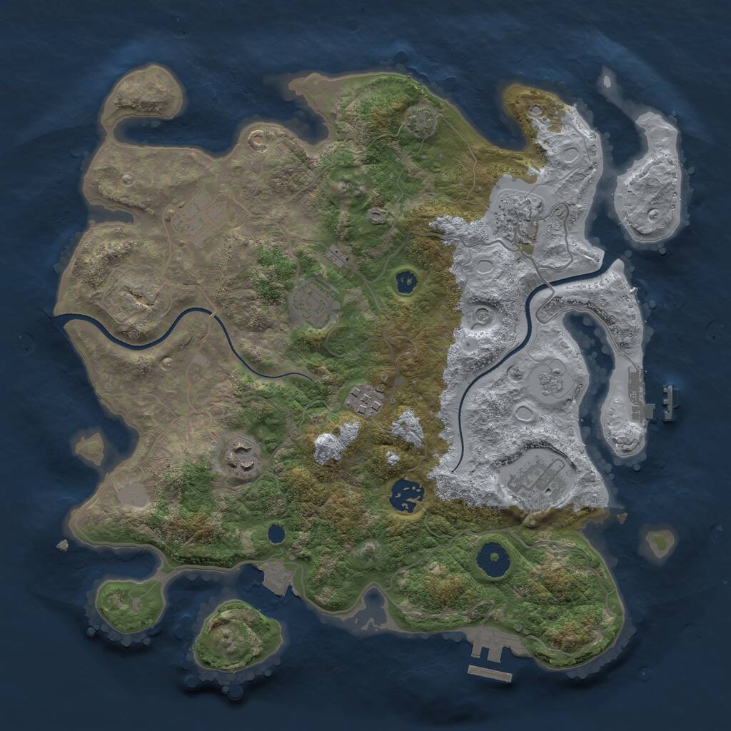 Rust Map: Procedural Map, Size: 3333, Seed: 687868586, 13 Monuments