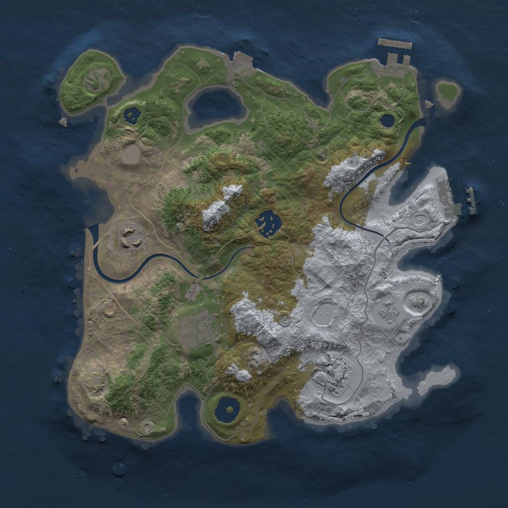 Rust Map: Procedural Map, Size: 3000, Seed: 83424, 9 Monuments