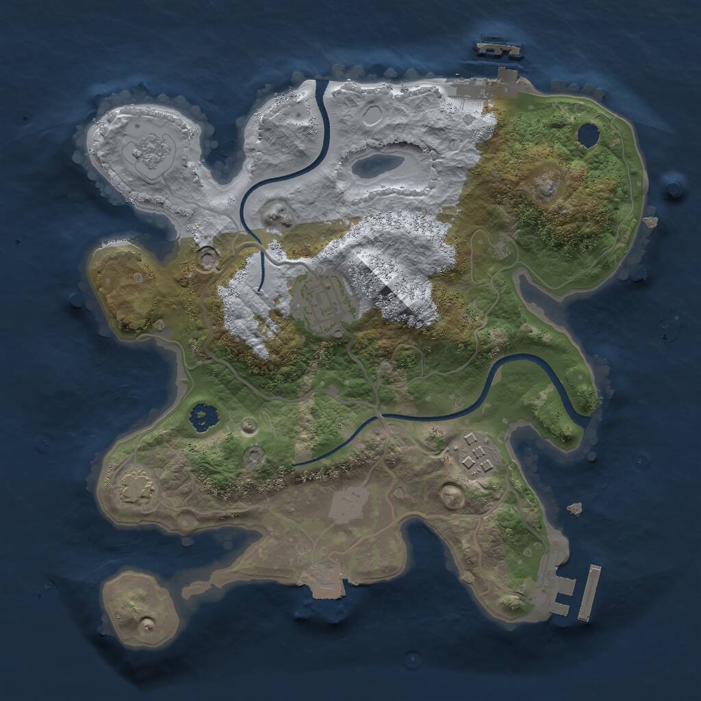 Rust Map: Procedural Map, Size: 2500, Seed: 38681023, 7 Monuments