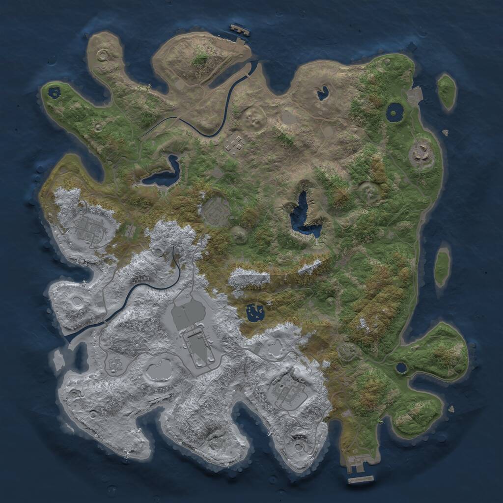 Rust Map: Procedural Map, Size: 4000, Seed: 1033647945, 13 Monuments