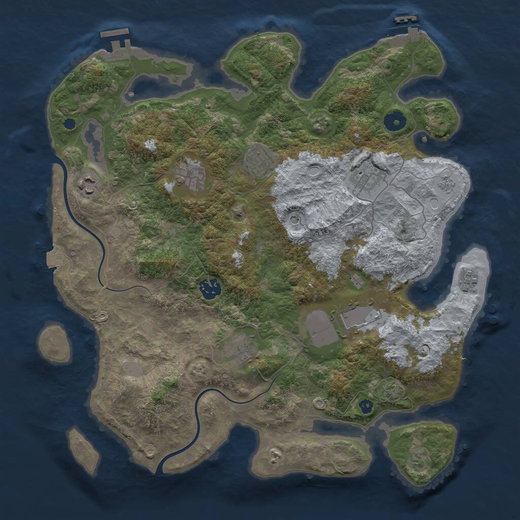 Rust Map: Procedural Map, Size: 3700, Seed: 1923754119, 14 Monuments