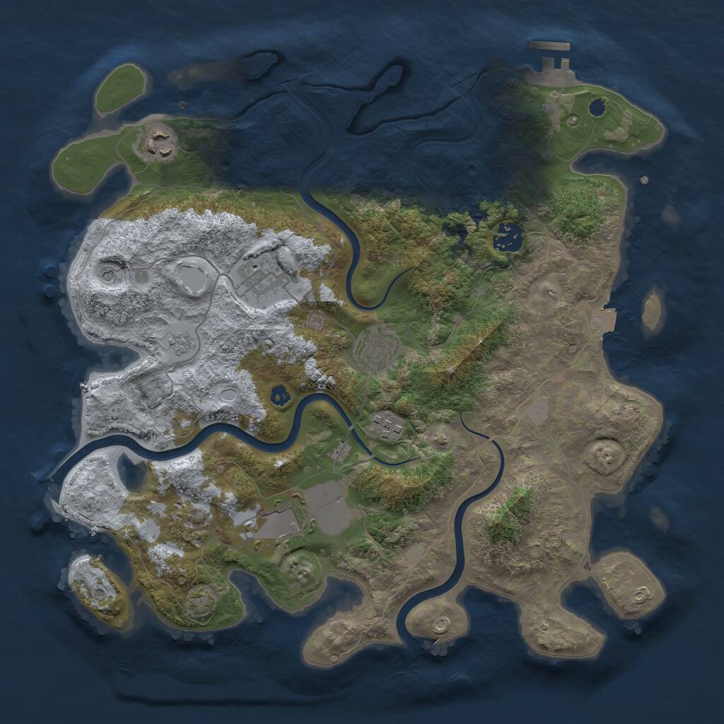 Rust Map: Procedural Map, Size: 3600, Seed: 999305009, 12 Monuments