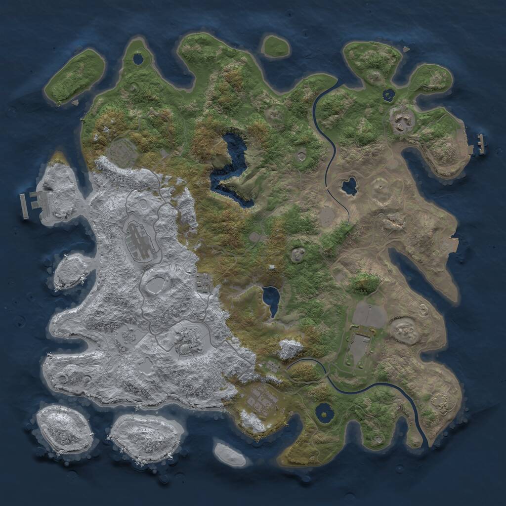 Rust Map: Procedural Map, Size: 4000, Seed: 842, 13 Monuments