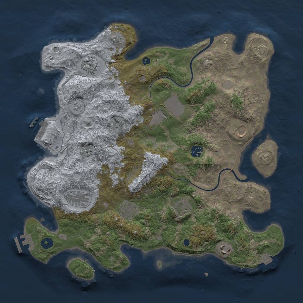 Rust Map: Procedural Map, Size: 3850, Seed: 1851400009, 15 Monuments