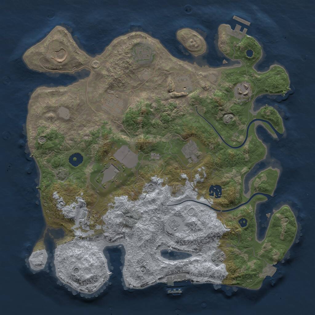 Rust Map: Procedural Map, Size: 3500, Seed: 1033032821, 16 Monuments