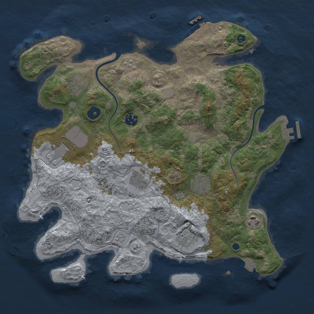 Rust Map: Procedural Map, Size: 3700, Seed: 1252940552, 14 Monuments