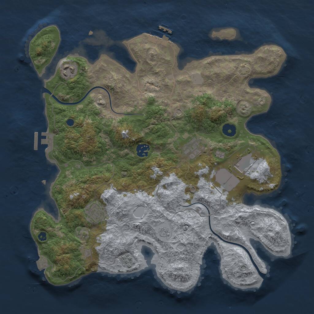 Rust Map: Procedural Map, Size: 3500, Seed: 1253998577, 12 Monuments