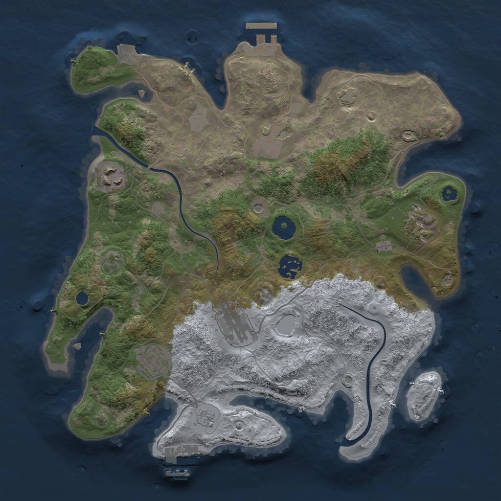 Rust Map: Procedural Map, Size: 3250, Seed: 1843952257, 12 Monuments