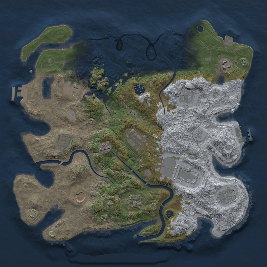 Rust Map: Procedural Map, Size: 3700, Seed: 36849291, 17 Monuments