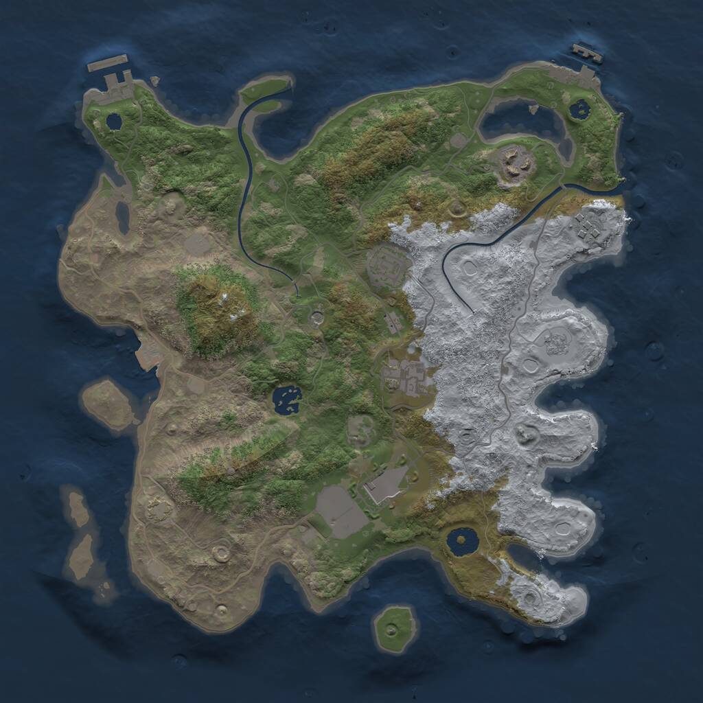 Rust Map: Procedural Map, Size: 3500, Seed: 1245265410, 12 Monuments