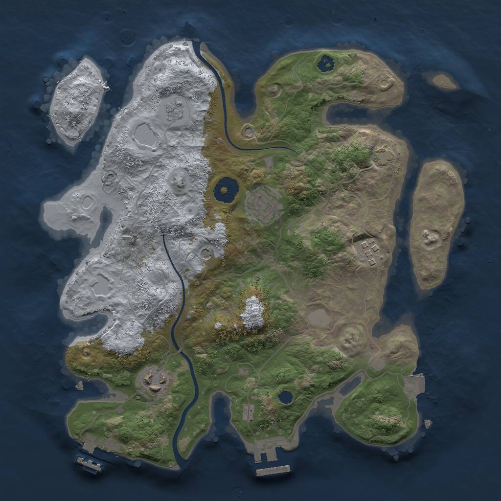 Rust Map: Procedural Map, Size: 3000, Seed: 1100368621, 9 Monuments