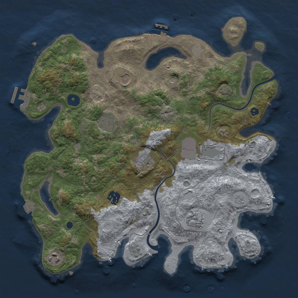 Rust Map: Procedural Map, Size: 3600, Seed: 1010660796, 14 Monuments