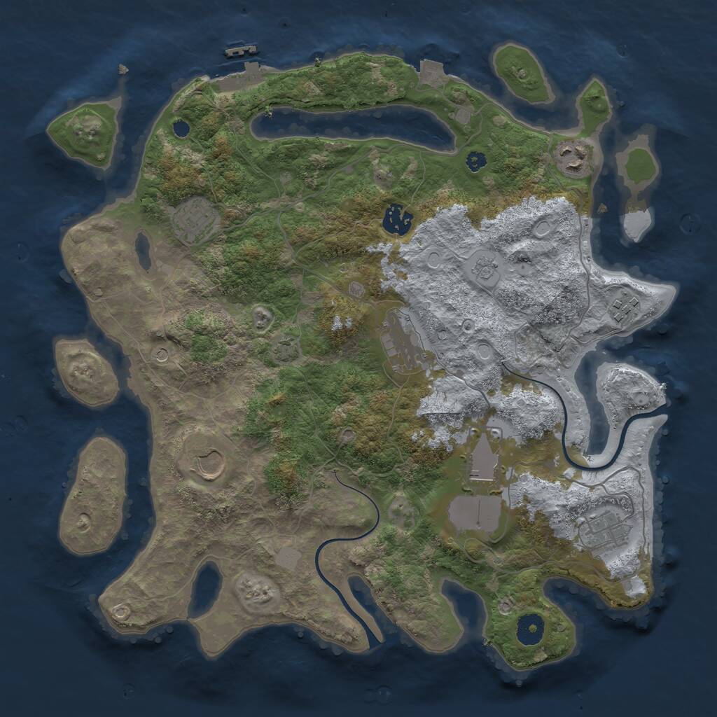 Rust Map: Procedural Map, Size: 3600, Seed: 1009832433, 13 Monuments