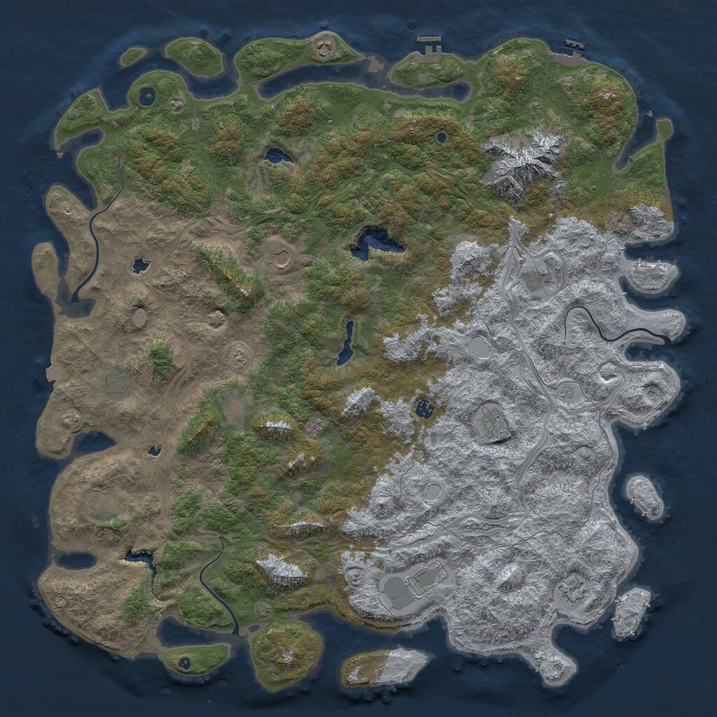 Rust Map: Procedural Map, Size: 6000, Seed: 985465437, 17 Monuments