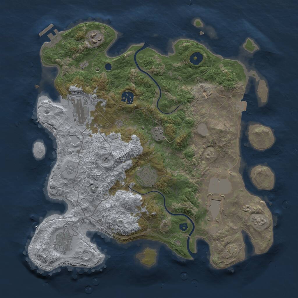 Rust Map: Procedural Map, Size: 3500, Seed: 129845, 12 Monuments
