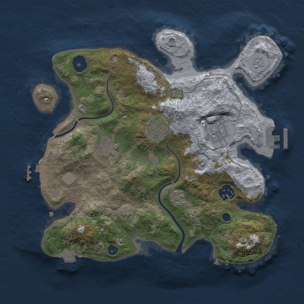 Rust Map: Procedural Map, Size: 3000, Seed: 21845, 10 Monuments